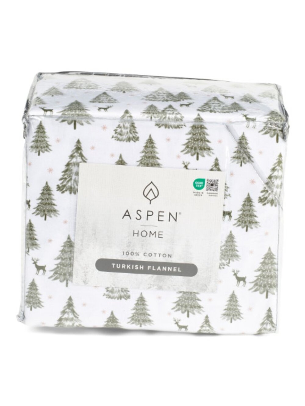 ASPEN Made In Turkey Tinsel Tree Flannel Sheet Set